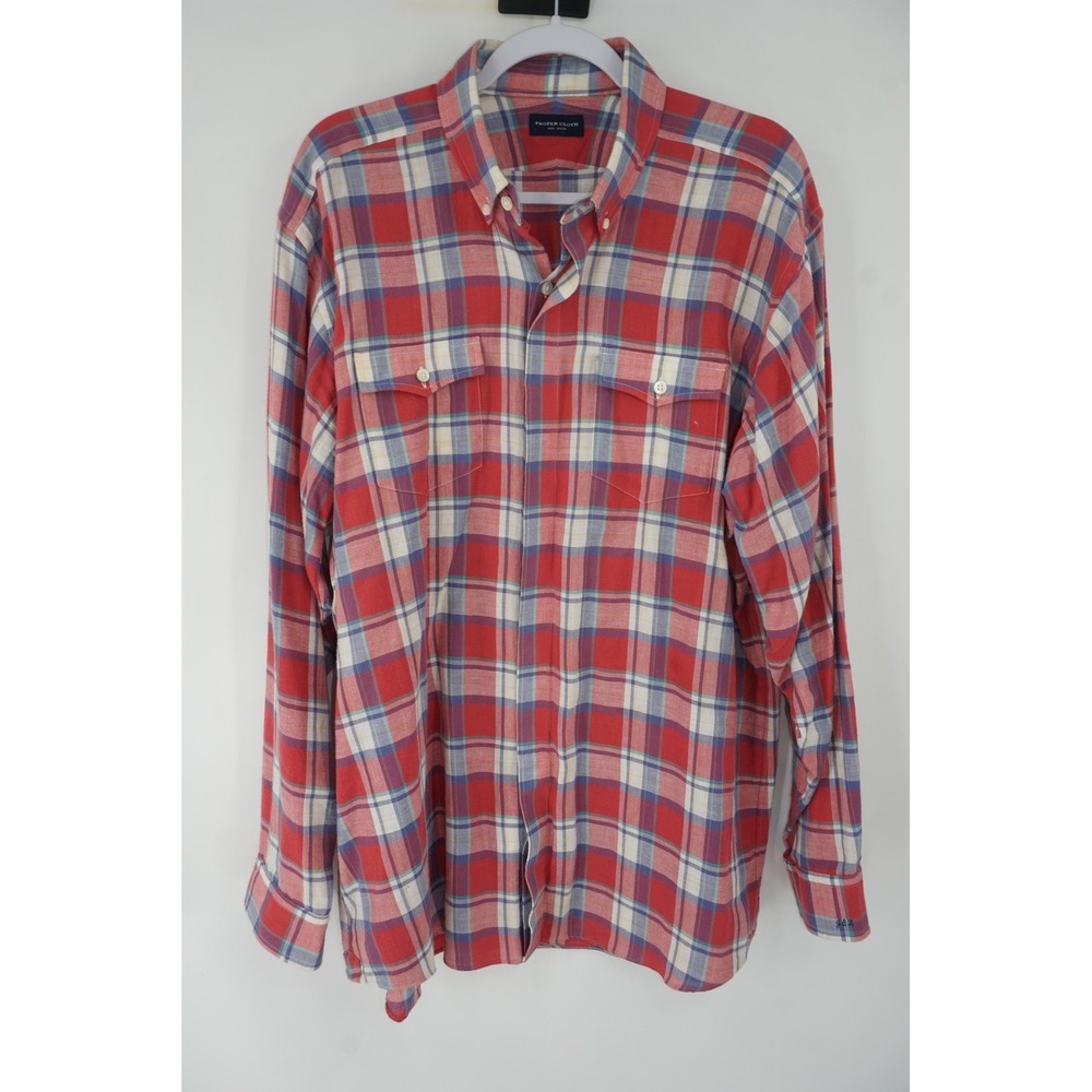 Proper Cloth Shirt Pink Plaid Flannel Button Down Long‎ Sleeve Casual Men's XL